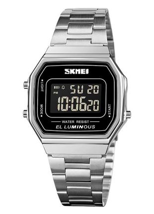 Skmei 1647si silver, часы, черные, серебристые, стильные, прочные, мужские, на каждый день, электронные