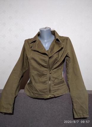 Джинсовка косуха хаки h&m, евро 36, наш 42/44, джинсовка, байкерская куртка3 фото