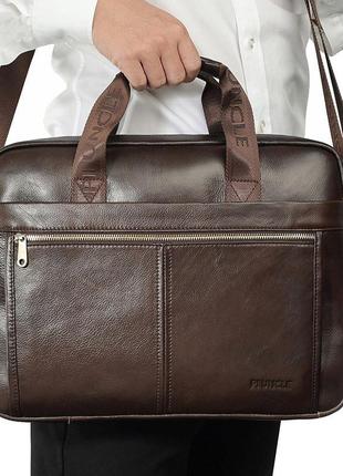 Чоловічий портфель із натуральної шкіри шкіряний портфель чоловічий сумка-портфель чоловічий для ноутбука коричневий4 фото