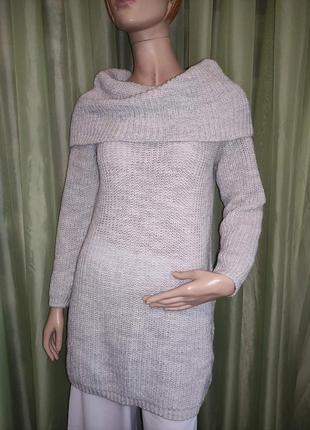 Платье, туника вязаное светло-серое, 85% акрил +нейлон, m/l1 фото