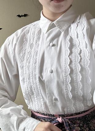 Кружевная белоснежная рубашка винтаж стиль ретро хлопок кружево2 фото