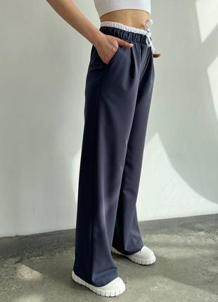 Женские прямые брюки с двойным поясом9 фото