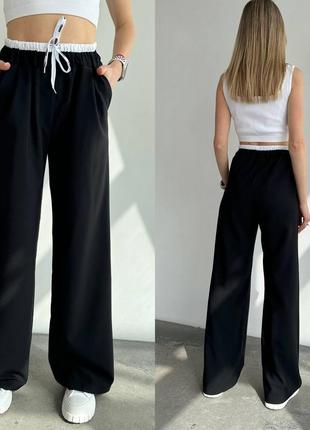 Женские прямые брюки с двойным поясом3 фото