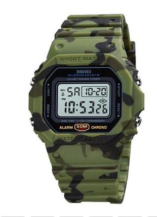 Skmei 1628cmgn camo green, часы, камуфляжные, зеленые, стильные, прочные, мужские, на каждый день