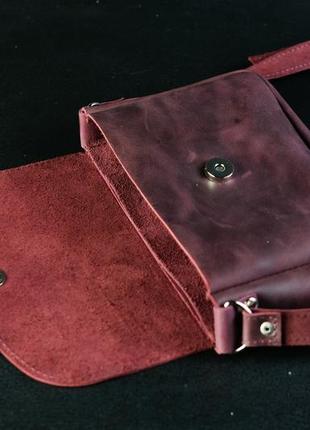Кожа. ручная работа. кожаная бордовая женская сумка. маленькая сумочка через плечо5 фото