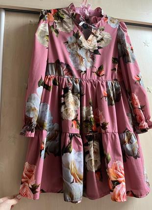 Платье ярусное цветочное принт весения рюши нарядная софт