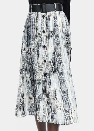 Летняя юбка плиссе со змеиным принтом миди женская zara, размер xs, s