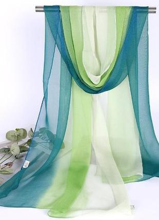 Женский шарф шифоновый 150 на 48 см зелено-салатовый