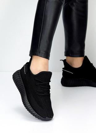 Черные женские спортивные кроссовки тканые текстильные4 фото