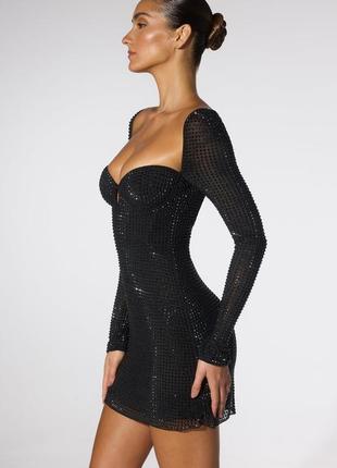 Вечернее коктельное платье мини бюстье по фигуре черная блестящая стразы камушки oh polly3 фото