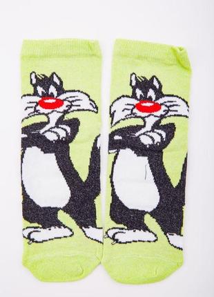Жіночі шкарпетки, салатового кольору з мультяшним принтом, 167r360