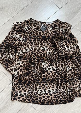 Блуза леопардова нарядна волан рюши1 фото