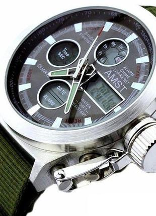 Часы мужские наручные amst biden+фирменная коробка в подарок nylon green-silver-black2 фото