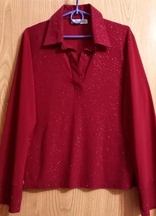 Блуза трикотажная тёмно красная с люрексом8 фото