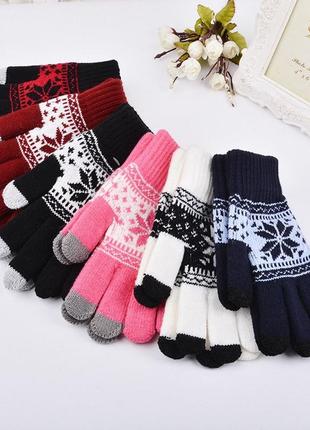 Перчатки для сенсорных экранов touch gloves snowflake dark blue (синий)3 фото