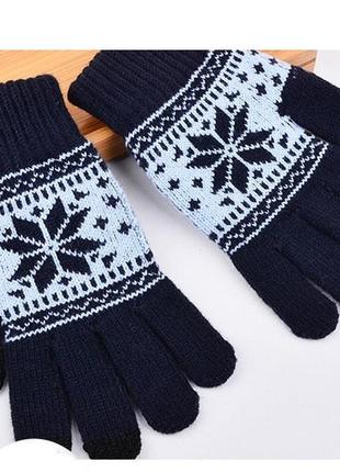 Перчатки для сенсорных экранов touch gloves snowflake dark blue (синий)1 фото