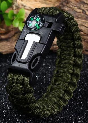 Браслет paracord flint-fire + compass green