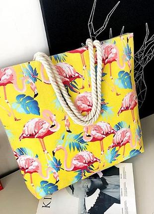 Жіноча сумка пляжна flamingo yellow3 фото