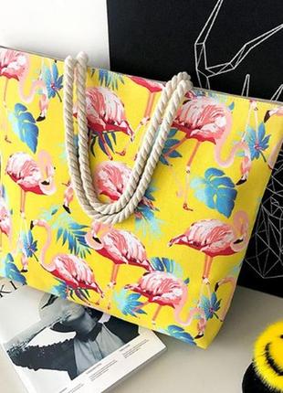 Жіноча сумка пляжна flamingo yellow2 фото