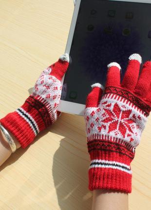 Перчатки для сенсорных экранов touch gloves snowflake pink (розовые)3 фото