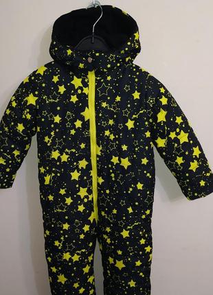 Детский демисезонный цельный комбинезон на флисе "желтые звезды"4 фото
