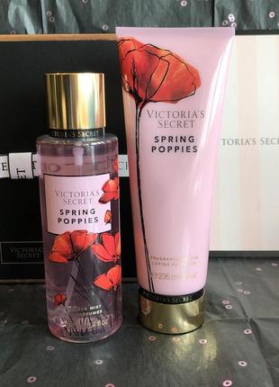 Набор спрей мист и лосьон для тела spring poppies - victoria’s secret.1 фото