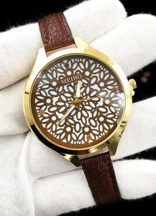 Жіночий наручний годинник із тонким ремінцем meibo brown1 фото
