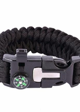 Браслет paracord flint-fire + compass black