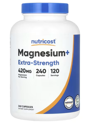 Магній+, посилена дія, 420 мг, 240 капсул (210 мг у капсулі( гліцинат+оксид)