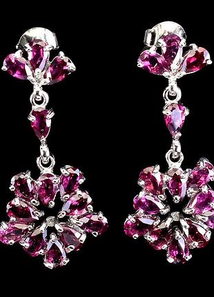 Серьги серебро 925 натуральный родолит