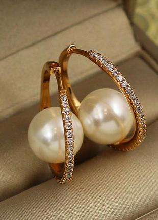 Серьги xuping jewelry колечко с жемчужиной 2.3 см золотистые