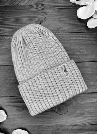 В наявності базова мериносова шапка біні гумка гарбузик з італійської пряжі сірий меланж1 фото