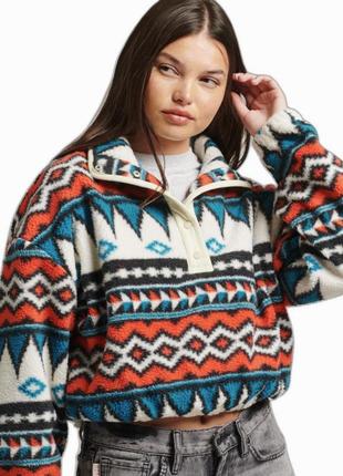 Superdry women’s vintage adventure wear multicolor fleece sweater жіноча, флісова кофта