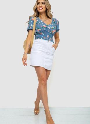 Блуза-топ з квітковим принтом, колір джинс, 244r0672 фото