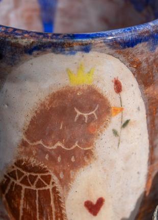 Чашка ручной работы птица коричневая роспись керамика  на подарок7 фото