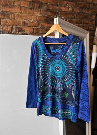 Desigual women’s v-neck blue long sleeve shirt abstract print жіноча кофта на довгий рукав1 фото