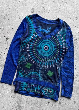 Desigual women’s v-neck blue long sleeve shirt abstract print жіноча кофта на довгий рукав5 фото