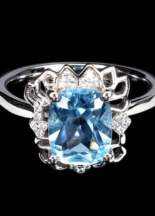 Кольцо серебро 925 натуральный голубой топаз