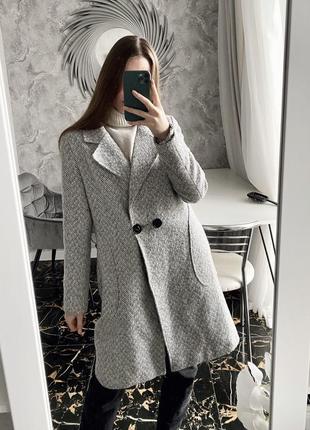 Пальто шерстяное серое в гусиную лапку в стиле zara женское детское подростковое серое молочное черное8 фото