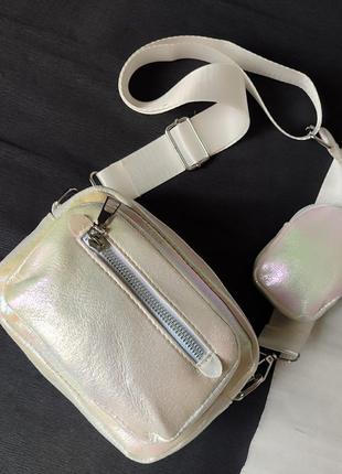 Серебристая сумочка кросс-боди с маленьким кошельком2 фото