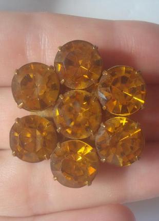 Брошь с камнями медового цвета/клеймо/винтаж