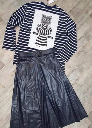 Крутая стильная многослойная юбка миди с экокожи от zara. цвет и качество -бомба.6 фото