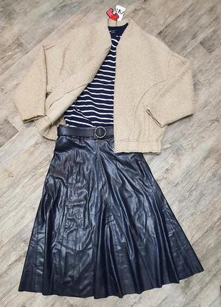 Крутая стильная многослойная юбка миди с экокожи от zara. цвет и качество -бомба.5 фото