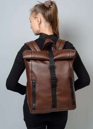 Женский коричневый рюкзак ролл для путешествий2 фото