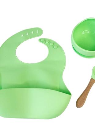 Набор детской посуды силиконовая тарелка и слюнявчик mgz-0110(green) в коробке