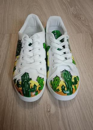Кеды кроссовки с ручной росписью кактус3 фото
