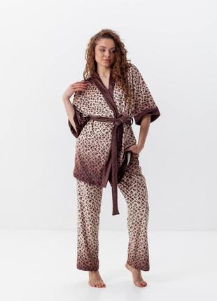 Комплект жіночий з плюшевого велюру штани та халат леопард 3446_l 16069 l2 фото