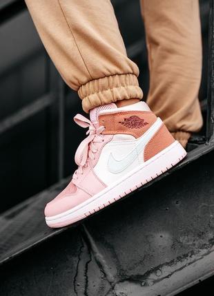 Nike air jordan 1 ""pinck 🆕 женские кроссовки найк джордан 🆕 белые/розовые