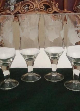 Бокалы фужеры набор 4 шт резьба хрусталь ссср №879