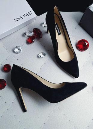 Nine west оригінал чорні замшеві туфлі лодочки на шпильці